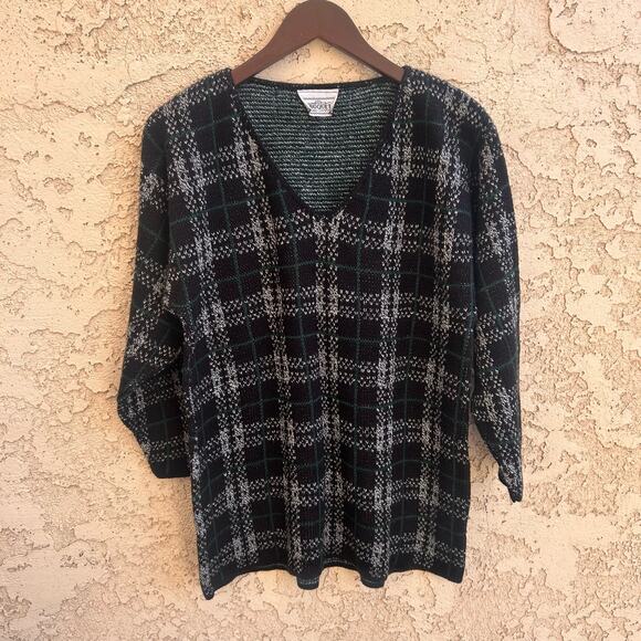 Vintage Plaid Knit Grandma Soft Sweater Croquet Club M - Picture 1 of 4